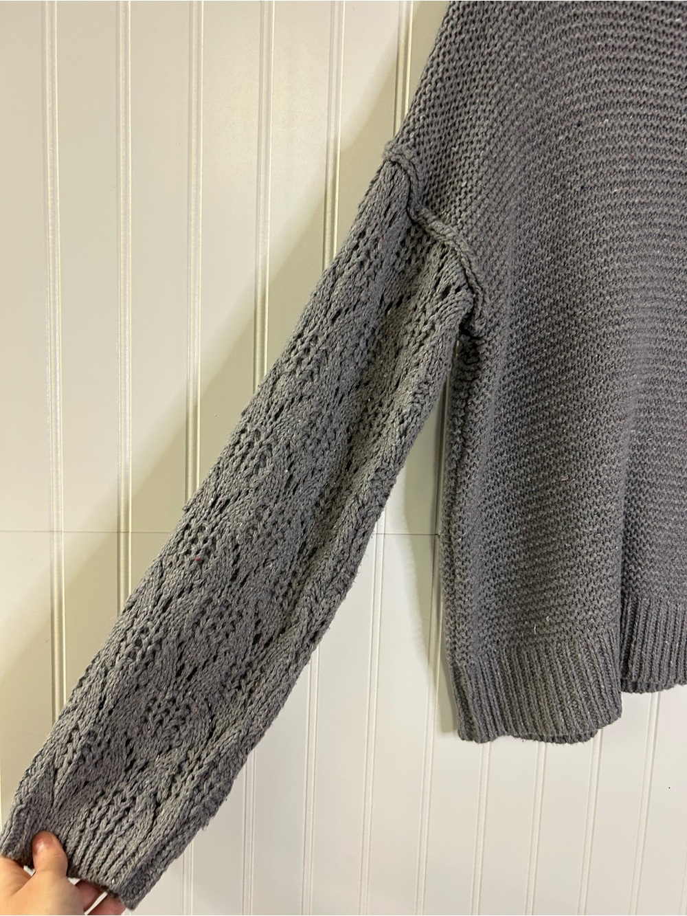 Universal Thread Gray Mock Neck Sweater with Lace-Textured Sleeves Size XL - Picture 5 of 7